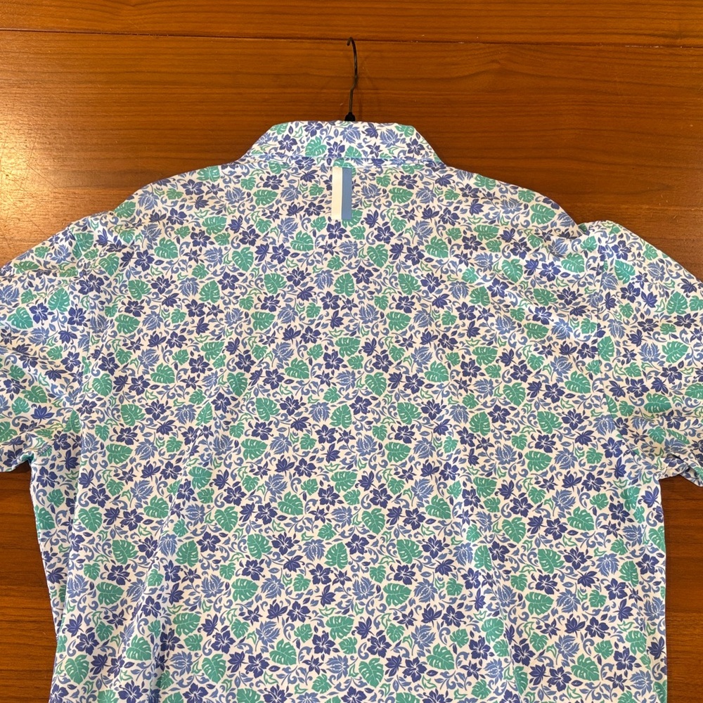 Rhoback Blue and Green Floral Polo Shirt - Picture 4 of 4